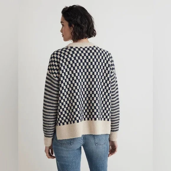 Madewell Navy and Cream Checkered Sweater - Picture 3 of 9